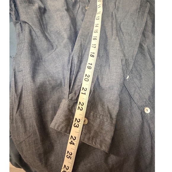 CHEMISTRY Blue Chambray Embroidered Crest Long Sleeve Button Up Shirt Size L - Picture 6 of 8